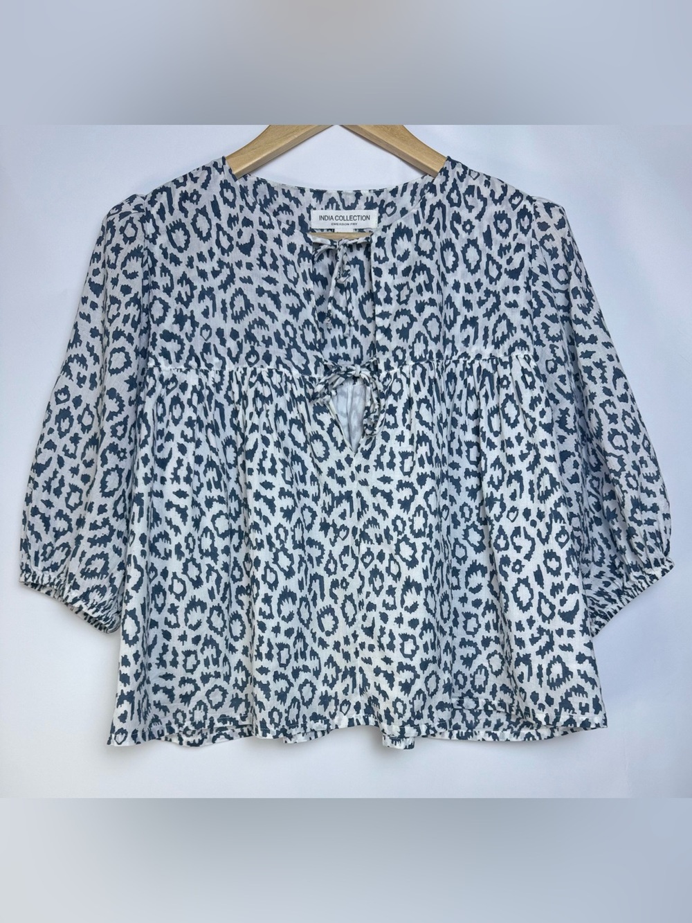 Emerson Fry India Collection Charcoal Leopard Puff Isla Top XS/S Organic Cotton